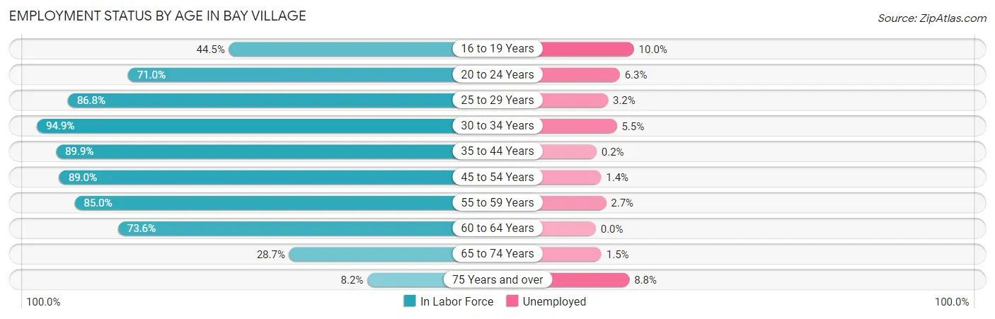 Employment Status by Age in Bay Village