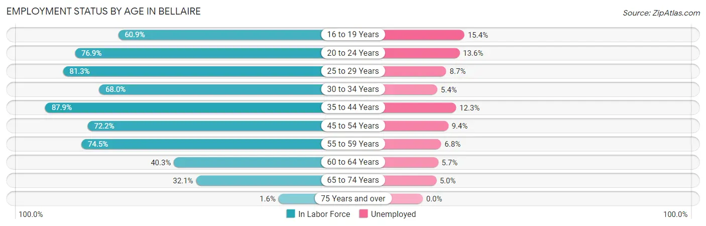 Employment Status by Age in Bellaire