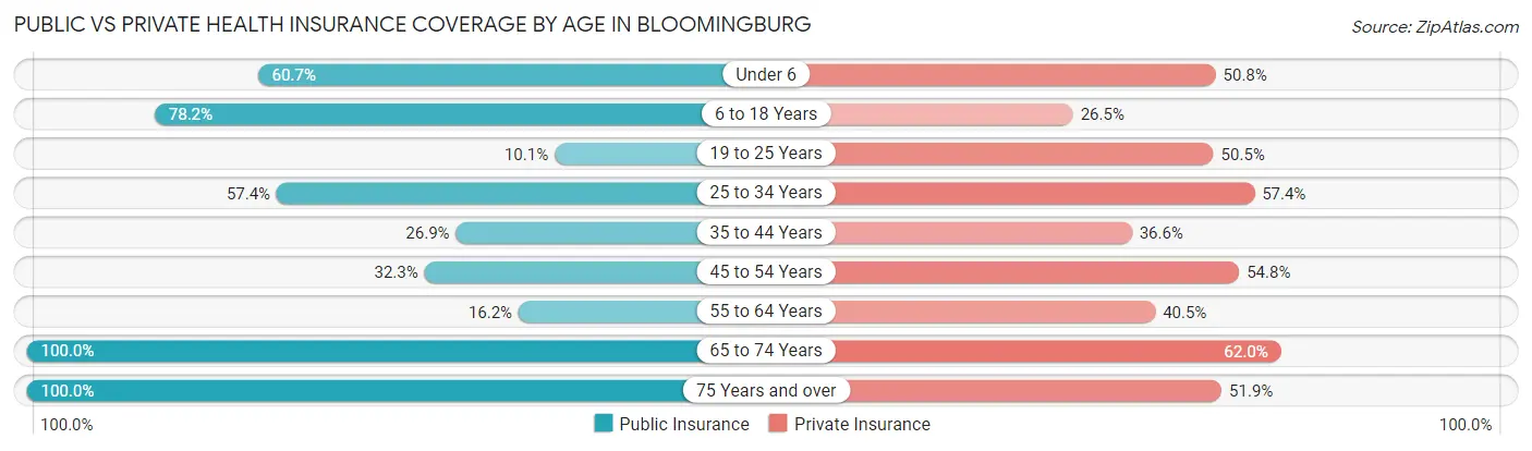 Public vs Private Health Insurance Coverage by Age in Bloomingburg