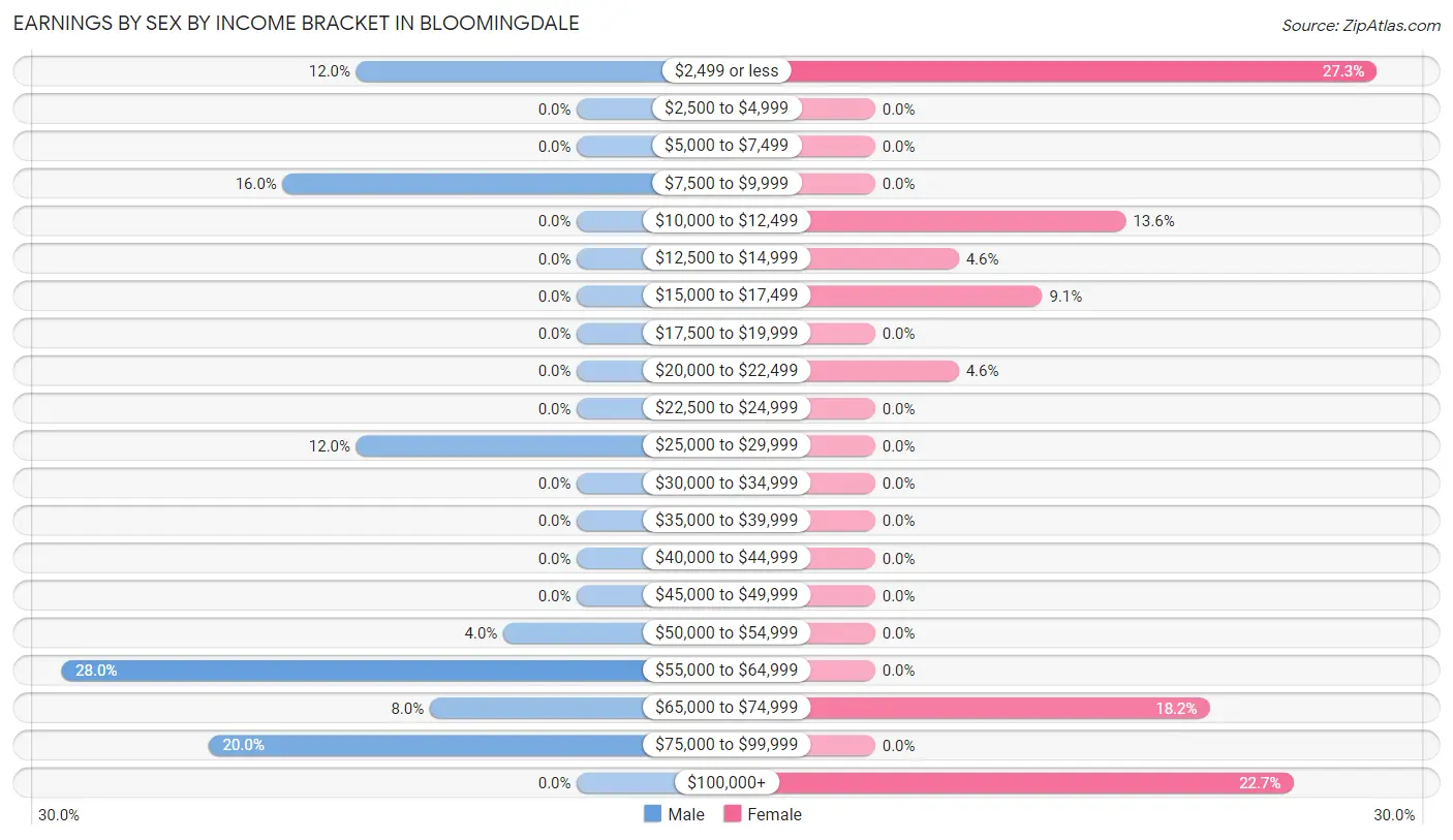 Earnings by Sex by Income Bracket in Bloomingdale