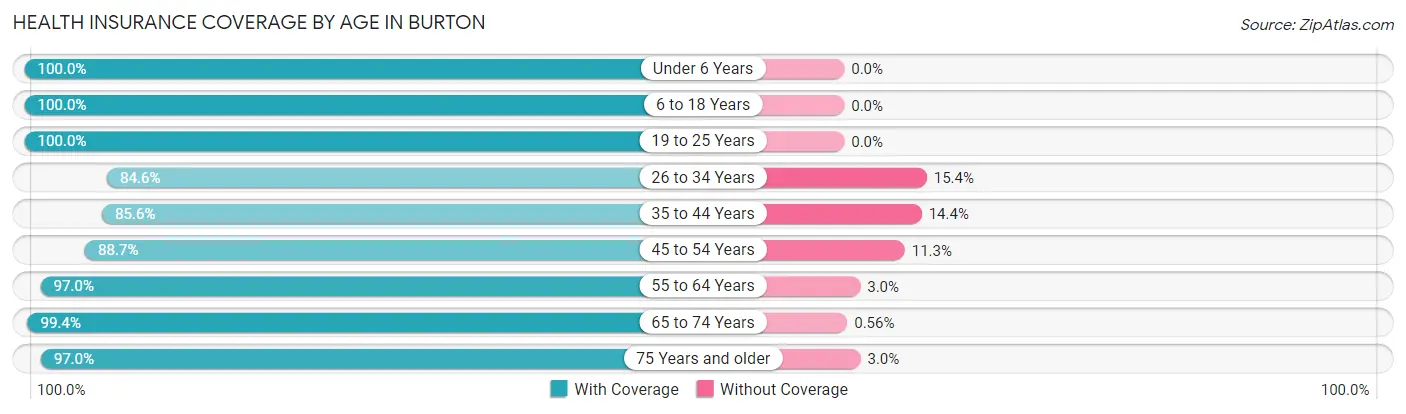 Health Insurance Coverage by Age in Burton
