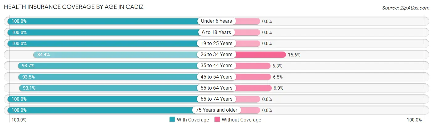 Health Insurance Coverage by Age in Cadiz