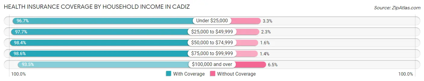 Health Insurance Coverage by Household Income in Cadiz
