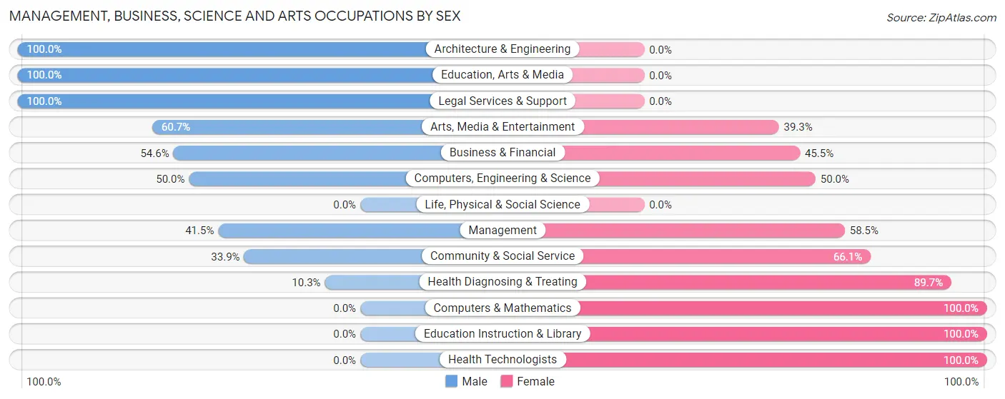 Management, Business, Science and Arts Occupations by Sex in Cadiz