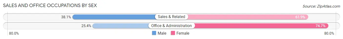 Sales and Office Occupations by Sex in Cadiz