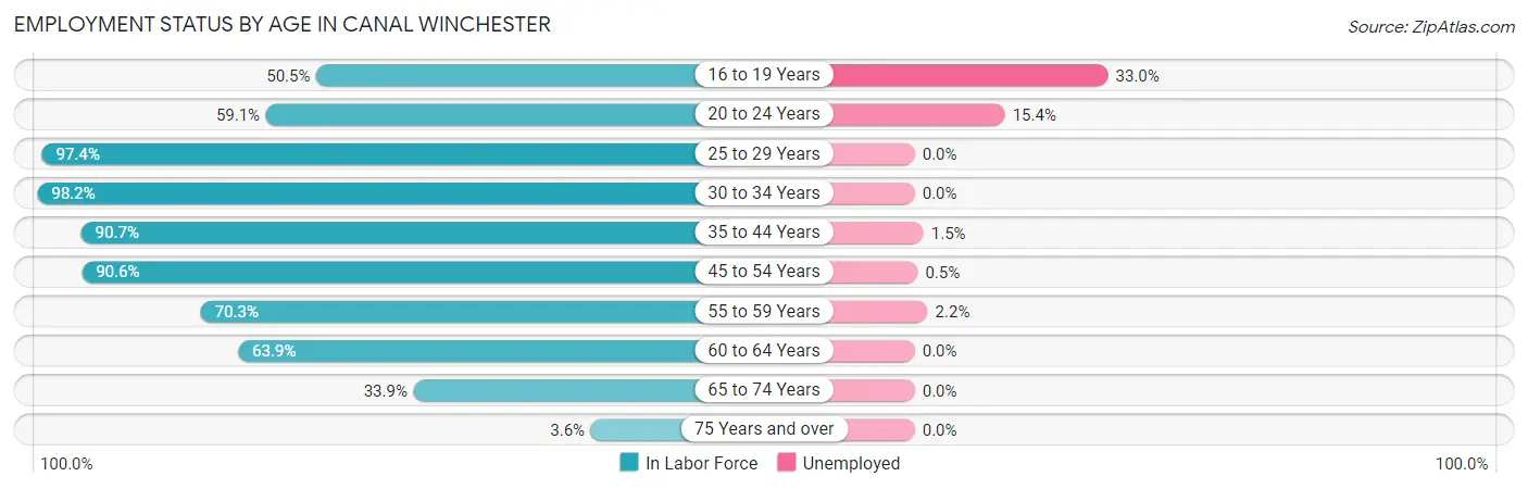 Employment Status by Age in Canal Winchester