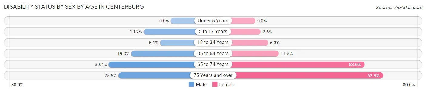 Disability Status by Sex by Age in Centerburg