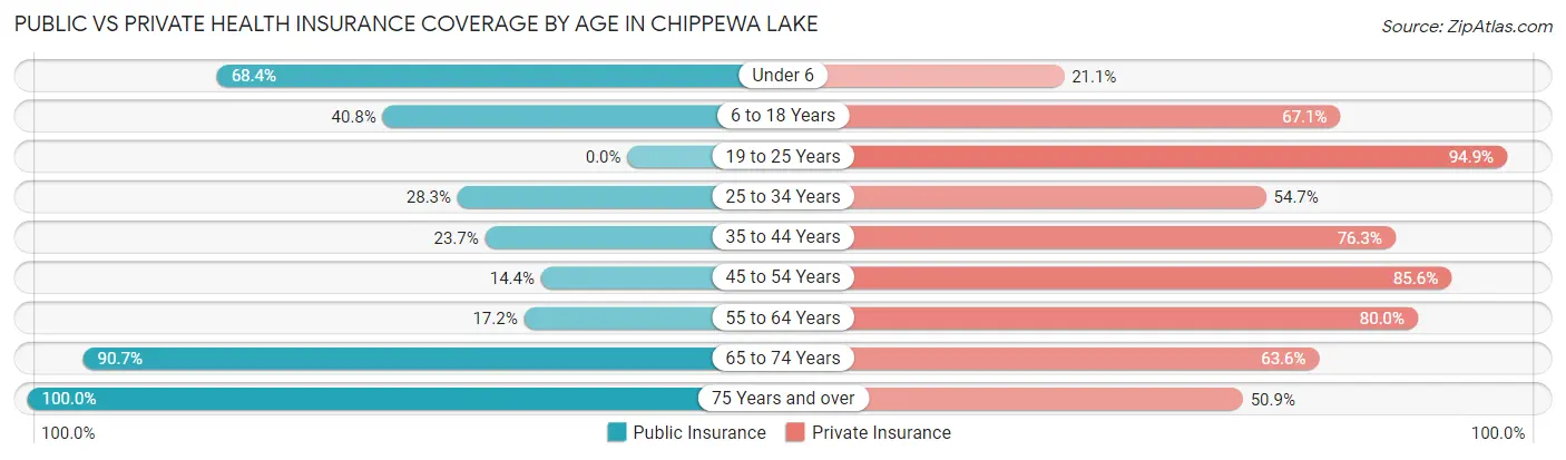 Public vs Private Health Insurance Coverage by Age in Chippewa Lake