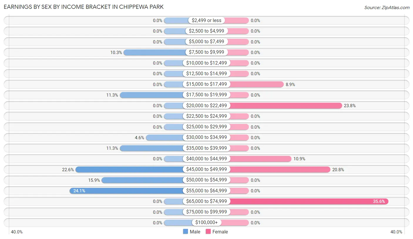 Earnings by Sex by Income Bracket in Chippewa Park