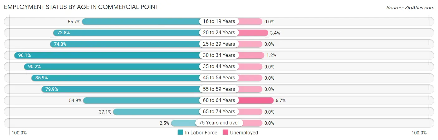 Employment Status by Age in Commercial Point