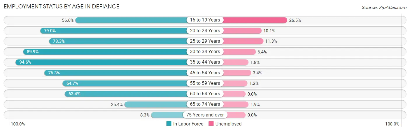 Employment Status by Age in Defiance
