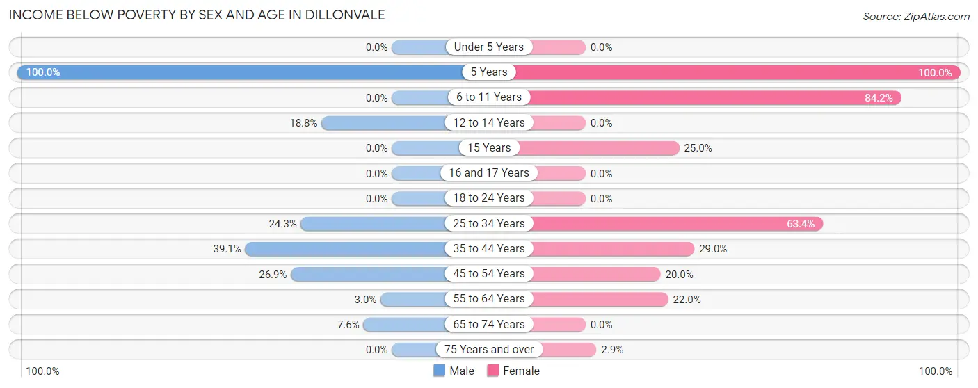 Income Below Poverty by Sex and Age in Dillonvale