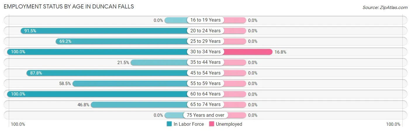 Employment Status by Age in Duncan Falls