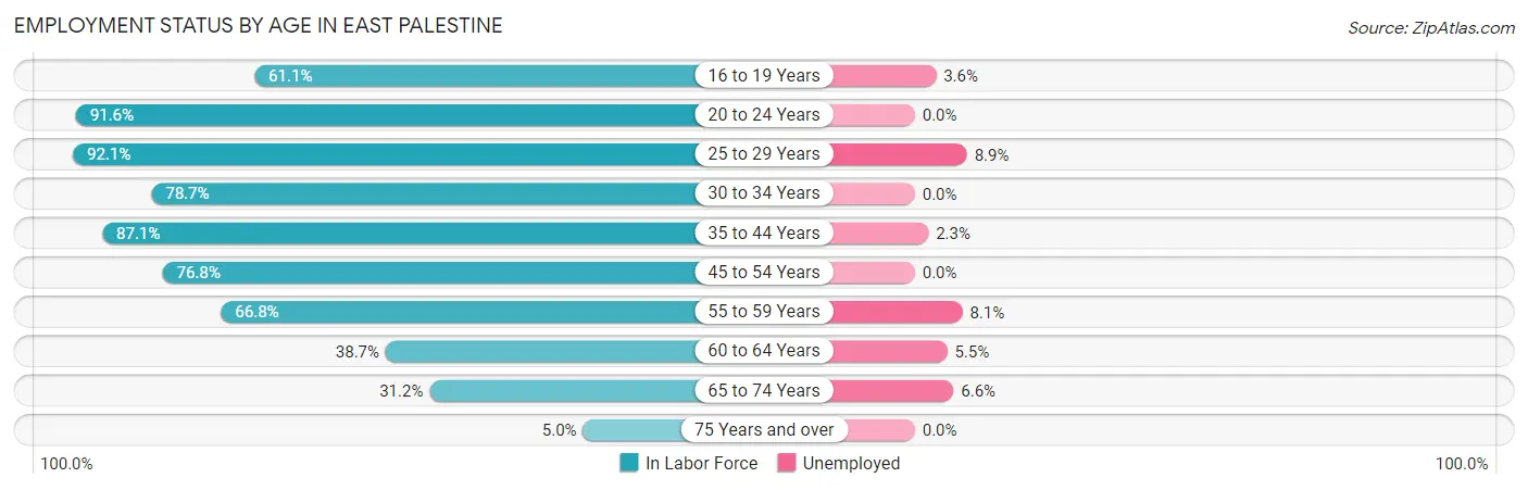 Employment Status by Age in East Palestine