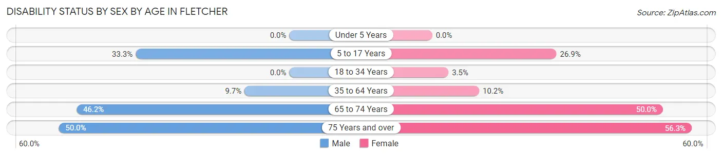 Disability Status by Sex by Age in Fletcher