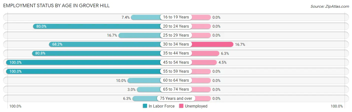 Employment Status by Age in Grover Hill
