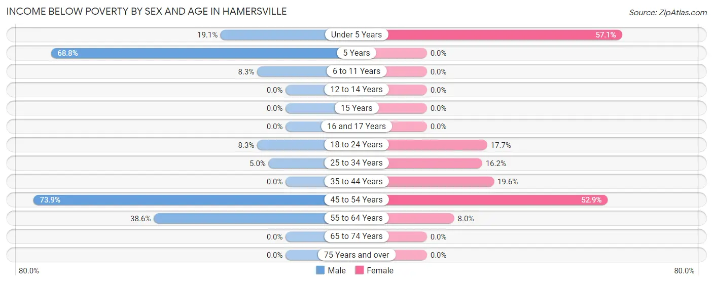 Income Below Poverty by Sex and Age in Hamersville