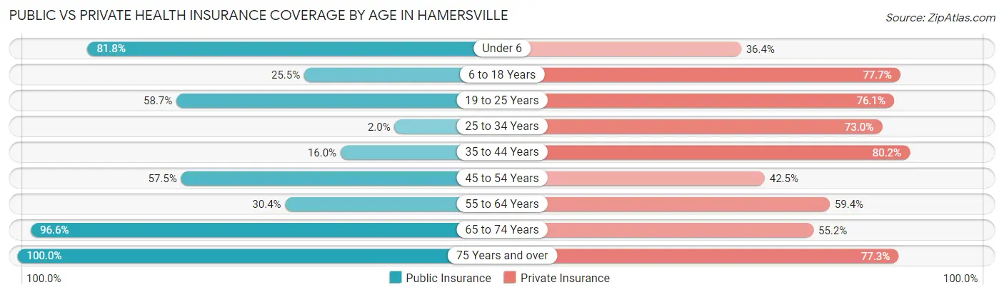 Public vs Private Health Insurance Coverage by Age in Hamersville