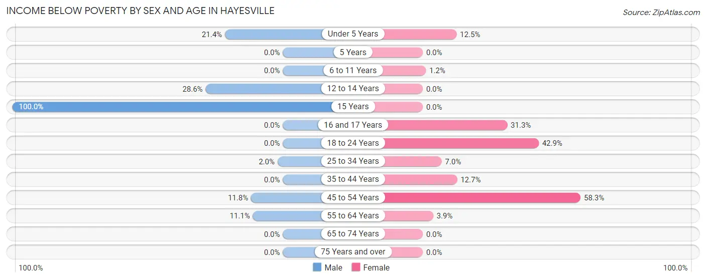 Income Below Poverty by Sex and Age in Hayesville
