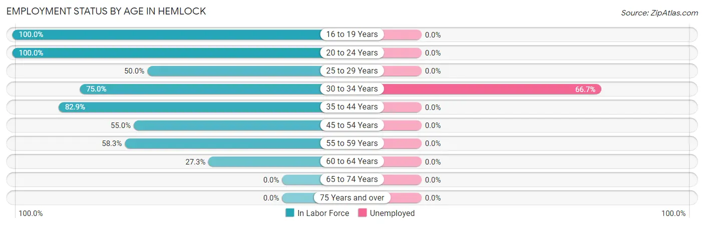 Employment Status by Age in Hemlock