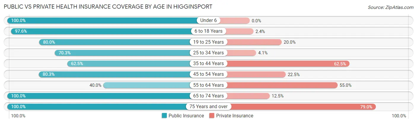 Public vs Private Health Insurance Coverage by Age in Higginsport