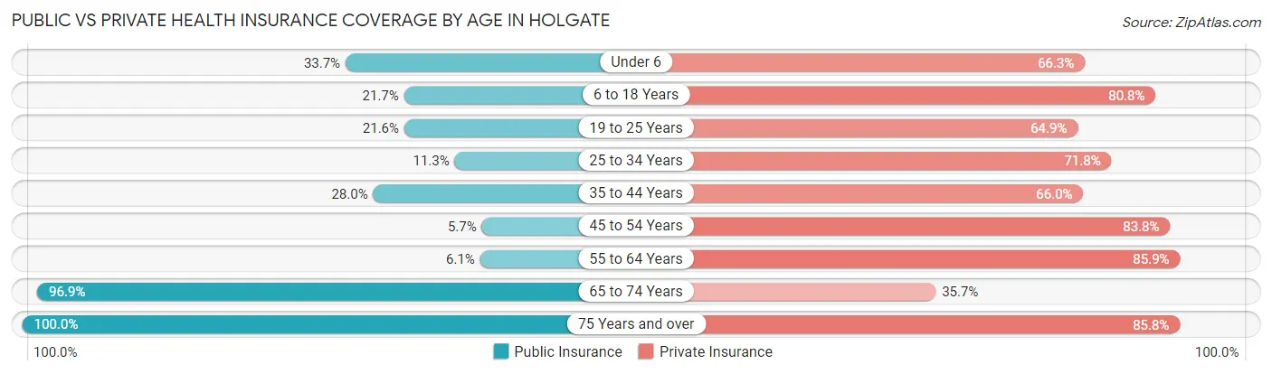 Public vs Private Health Insurance Coverage by Age in Holgate
