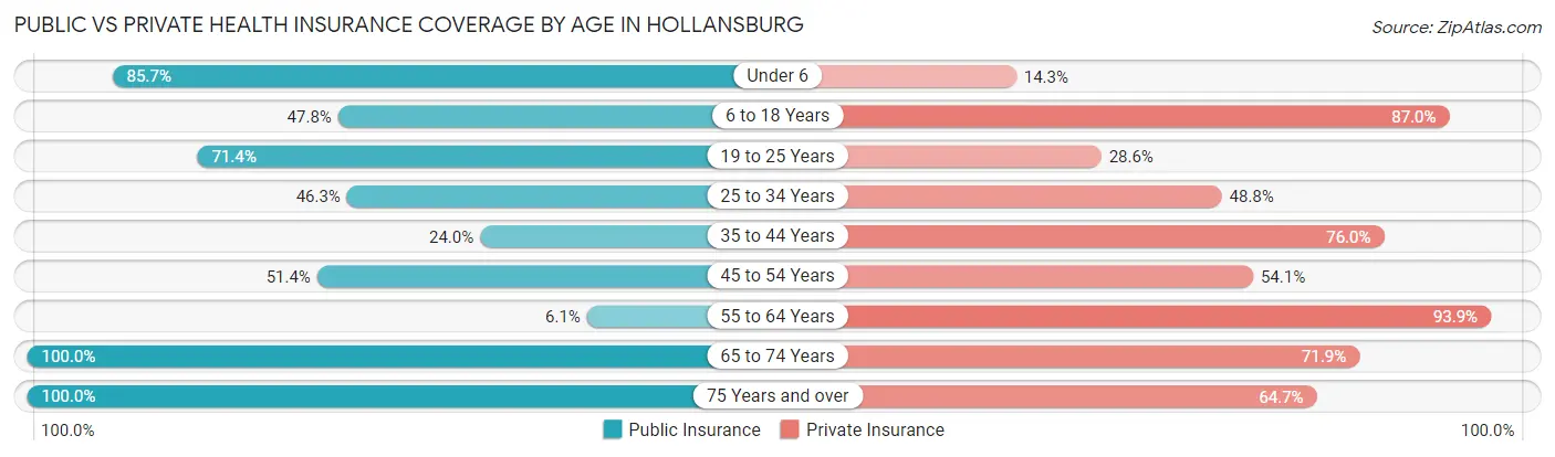 Public vs Private Health Insurance Coverage by Age in Hollansburg