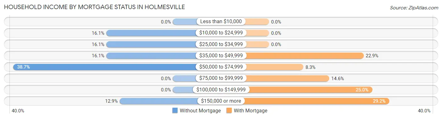Household Income by Mortgage Status in Holmesville