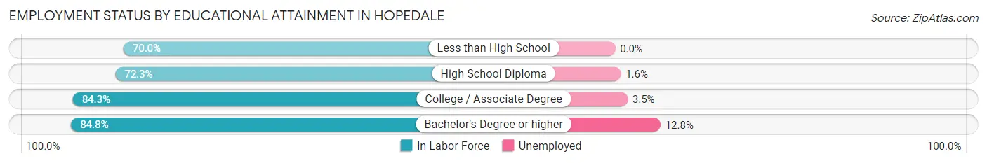 Employment Status by Educational Attainment in Hopedale