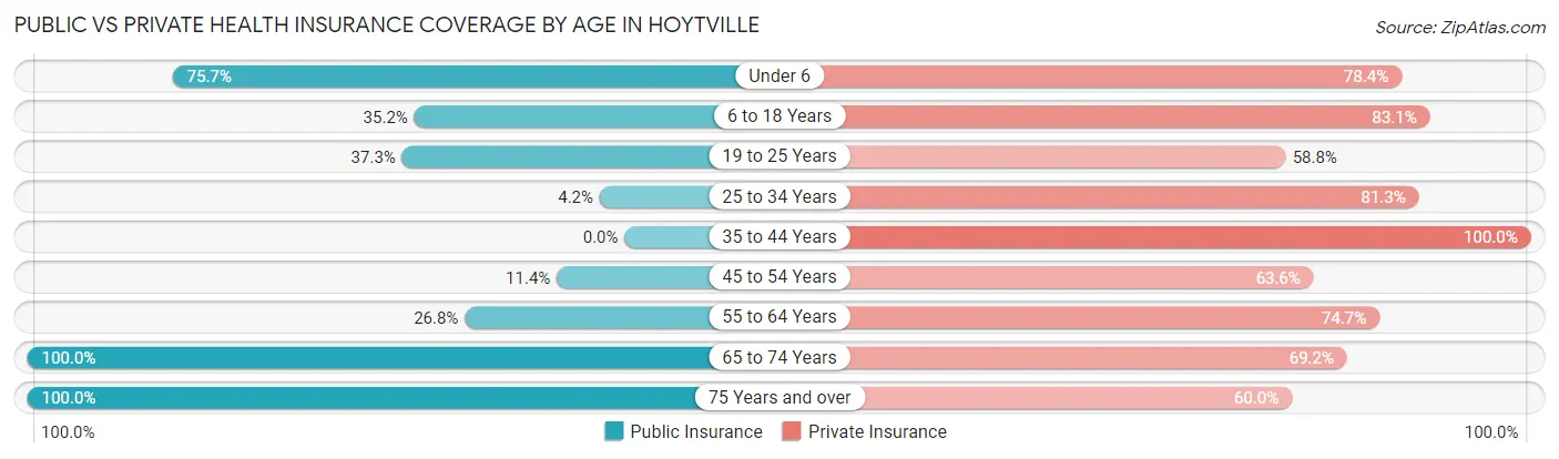 Public vs Private Health Insurance Coverage by Age in Hoytville