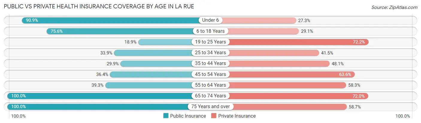 Public vs Private Health Insurance Coverage by Age in La Rue