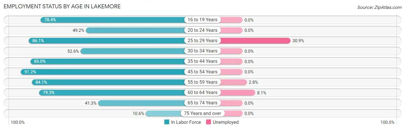 Employment Status by Age in Lakemore