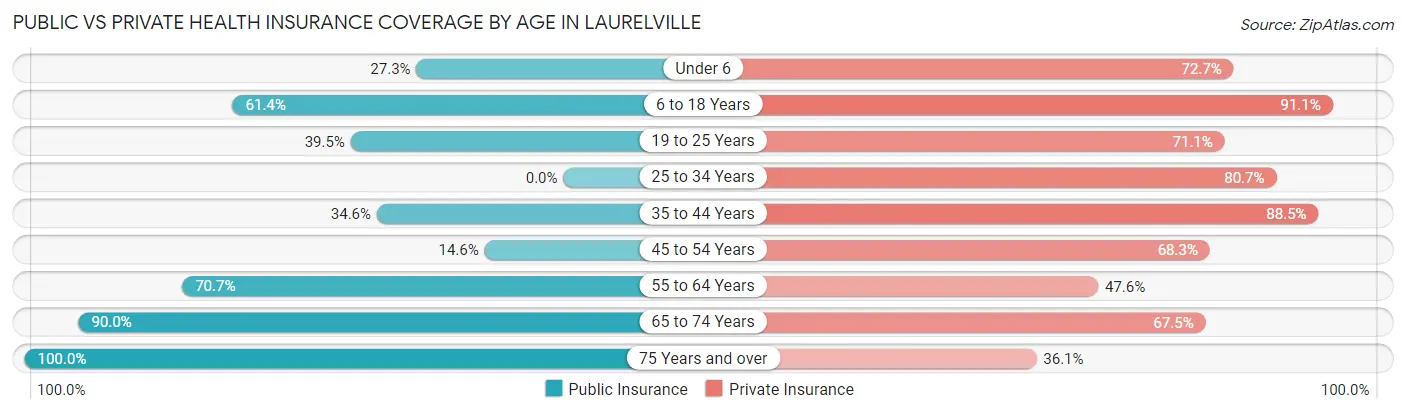 Public vs Private Health Insurance Coverage by Age in Laurelville