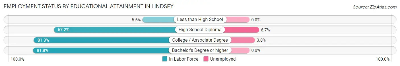 Employment Status by Educational Attainment in Lindsey