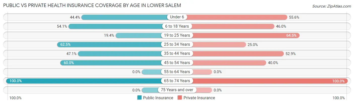 Public vs Private Health Insurance Coverage by Age in Lower Salem