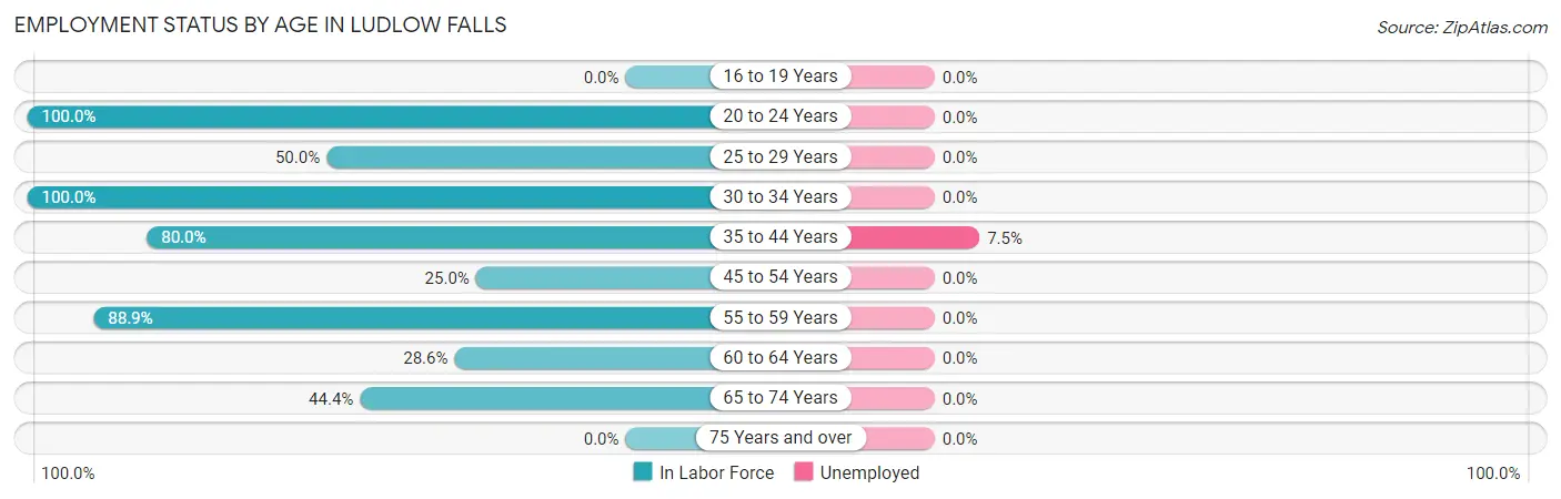 Employment Status by Age in Ludlow Falls