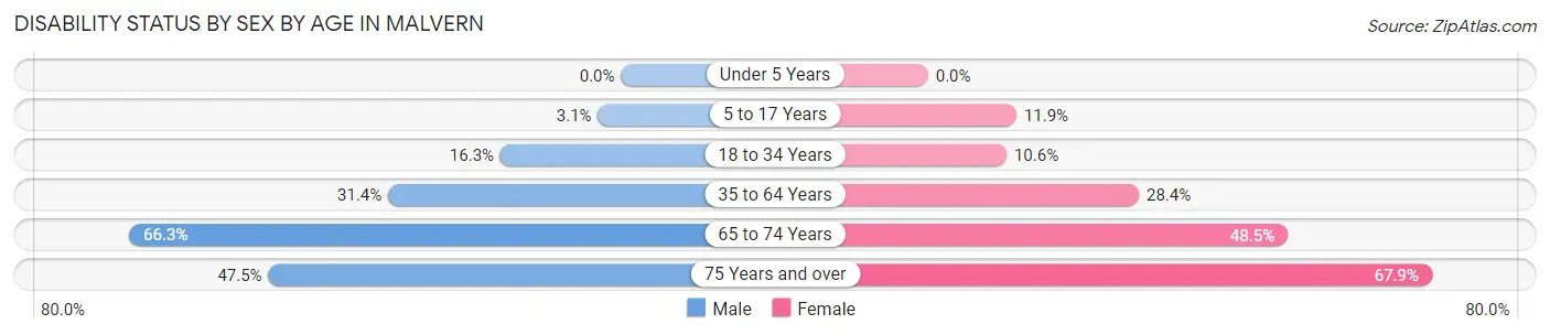 Disability Status by Sex by Age in Malvern