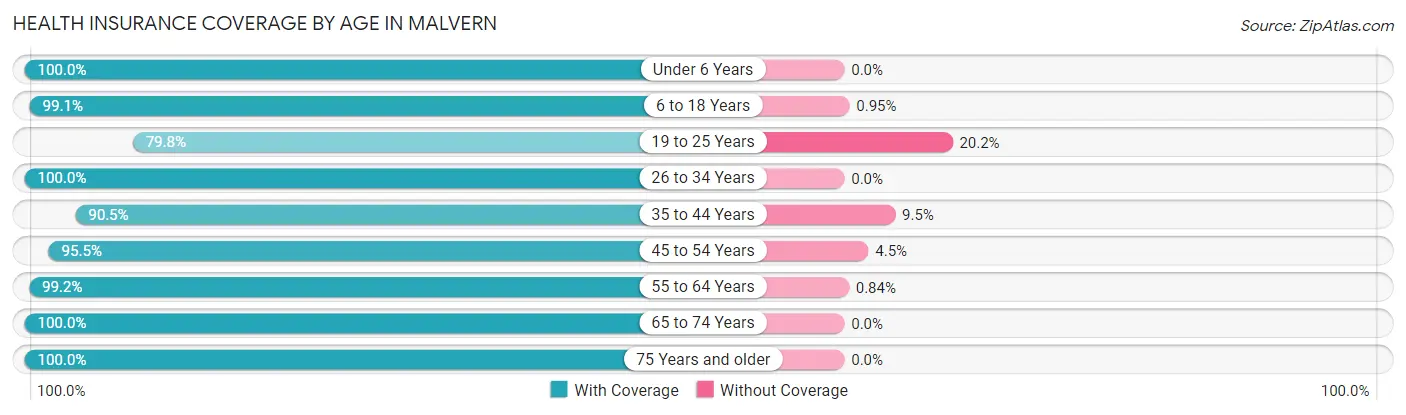 Health Insurance Coverage by Age in Malvern