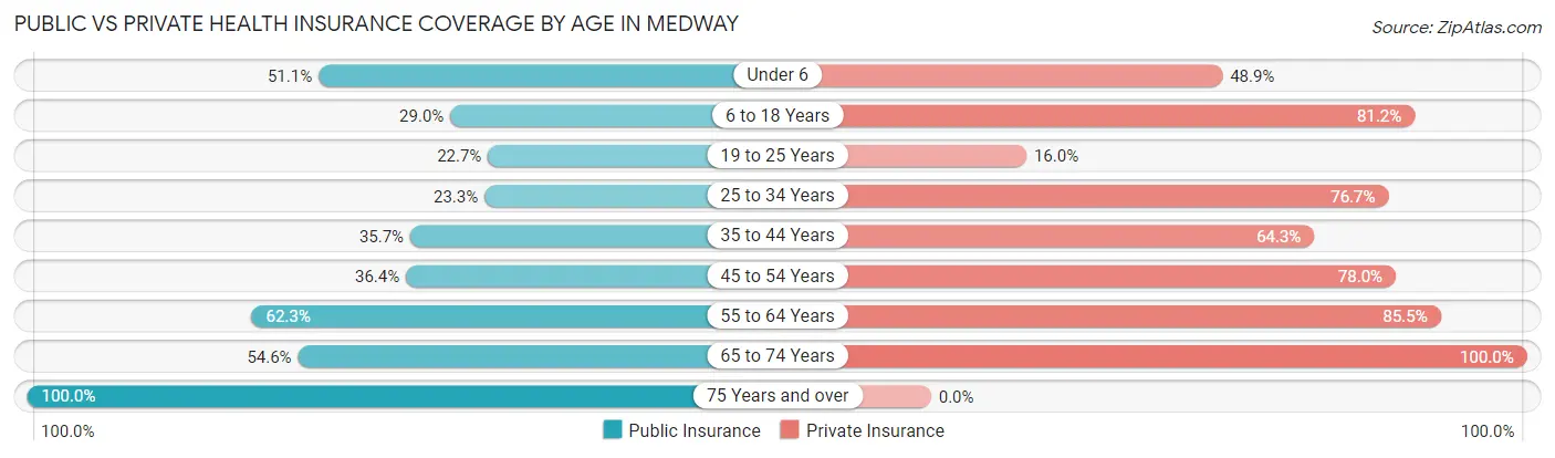 Public vs Private Health Insurance Coverage by Age in Medway