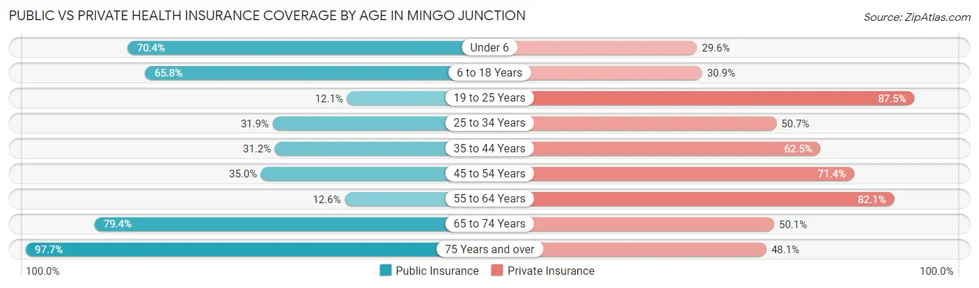 Public vs Private Health Insurance Coverage by Age in Mingo Junction