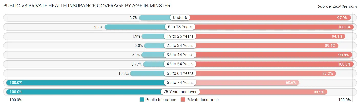 Public vs Private Health Insurance Coverage by Age in Minster