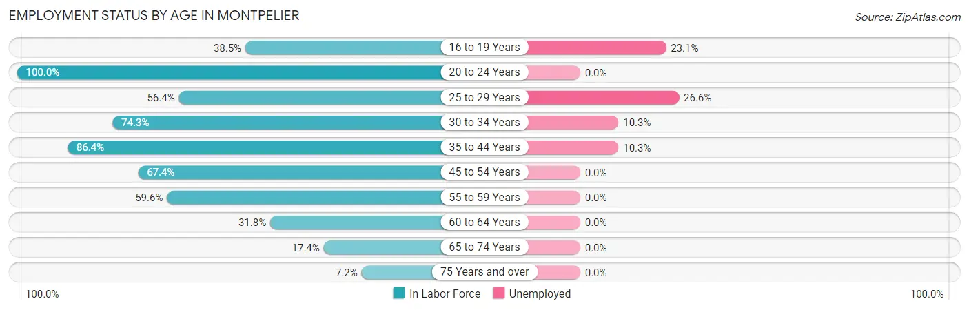 Employment Status by Age in Montpelier
