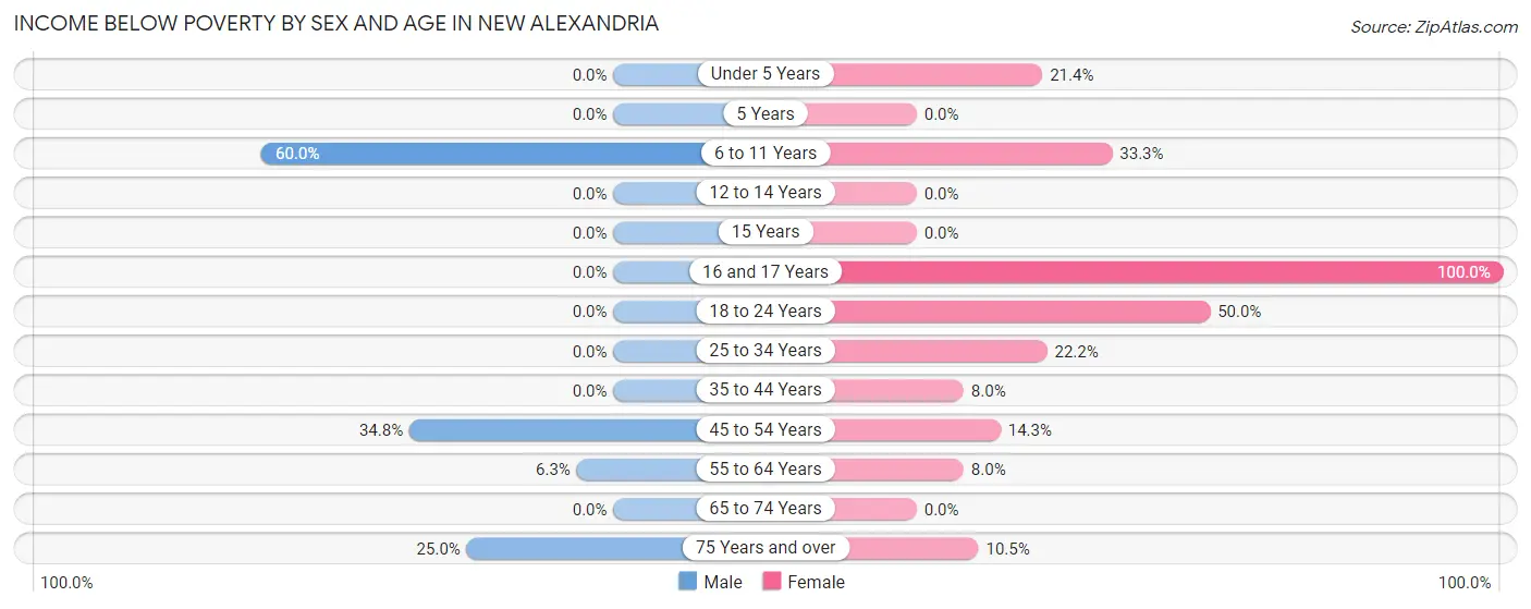 Income Below Poverty by Sex and Age in New Alexandria