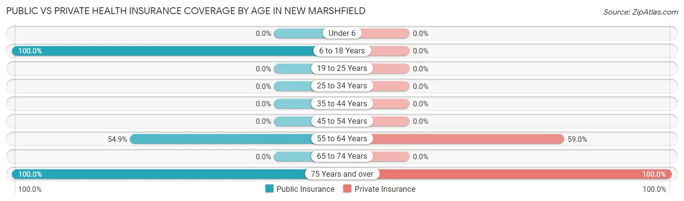 Public vs Private Health Insurance Coverage by Age in New Marshfield
