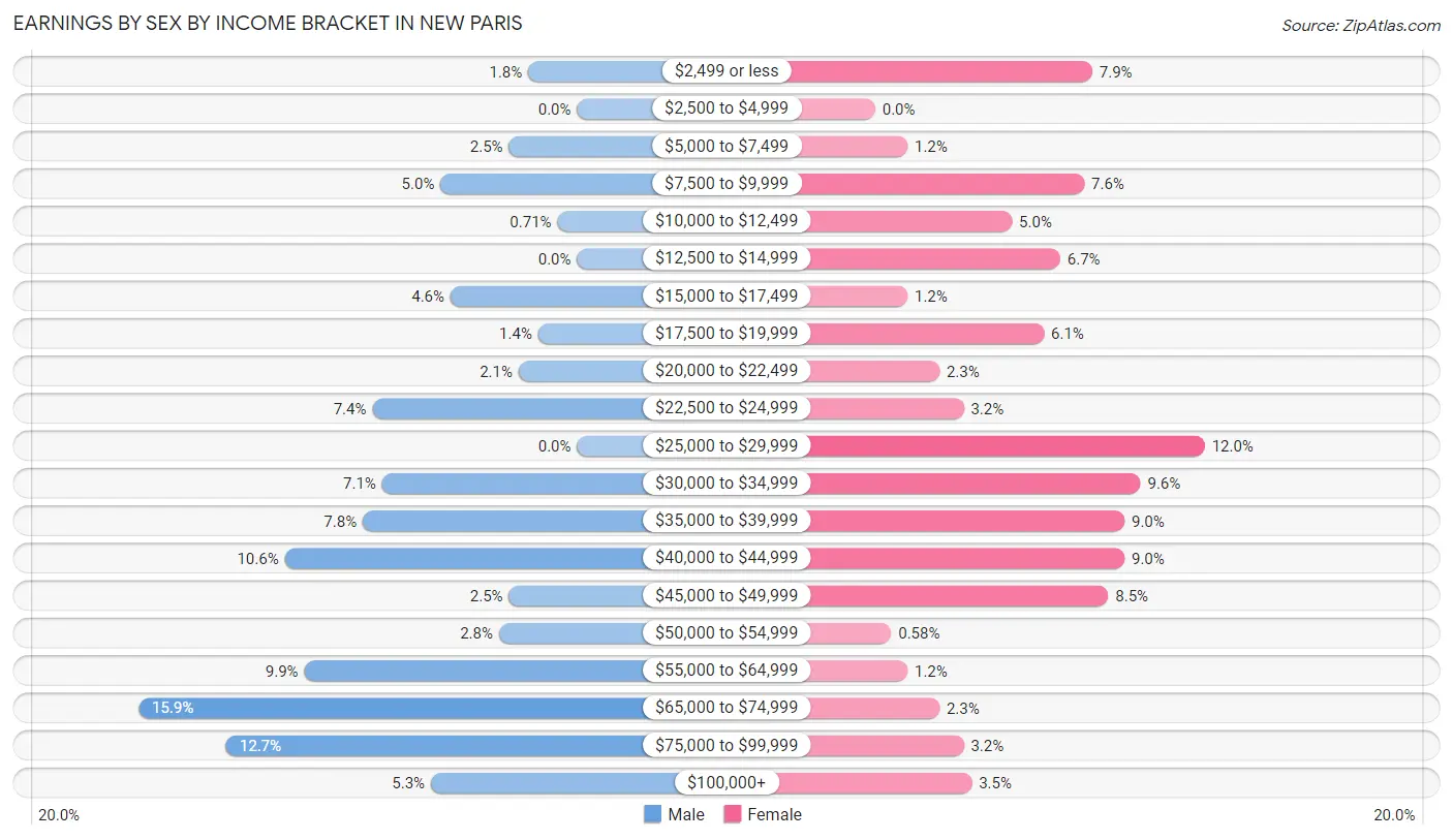 Earnings by Sex by Income Bracket in New Paris