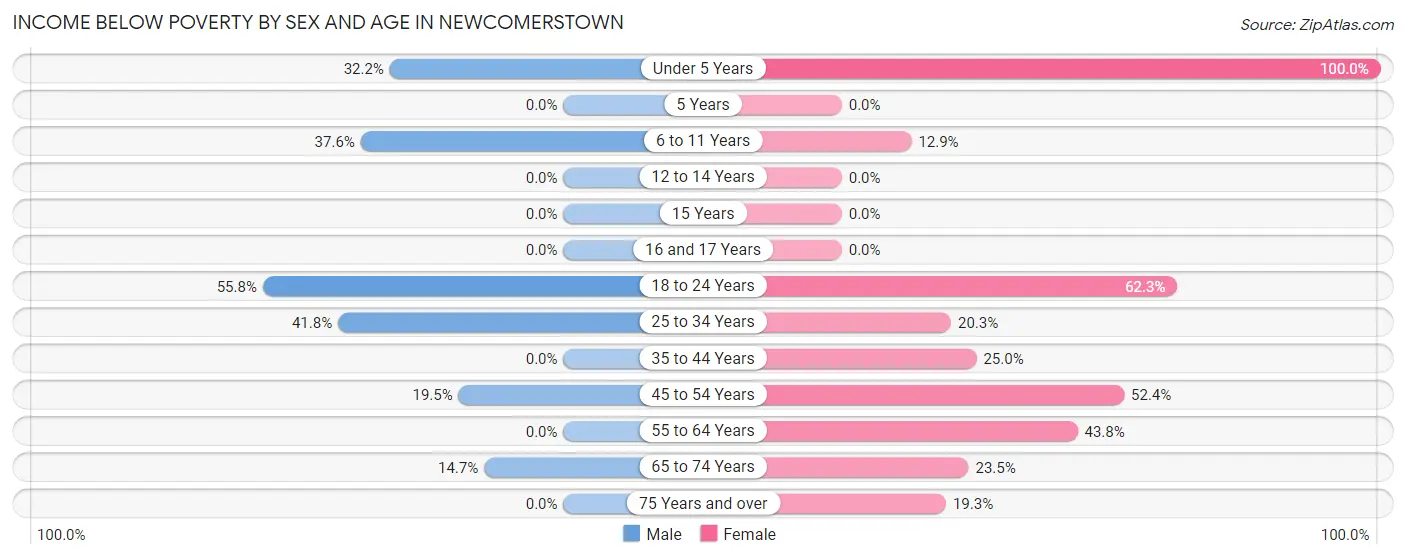 Income Below Poverty by Sex and Age in Newcomerstown