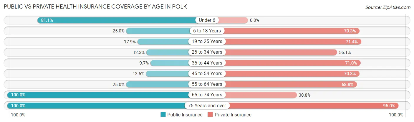 Public vs Private Health Insurance Coverage by Age in Polk