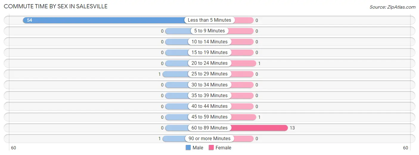 Commute Time by Sex in Salesville