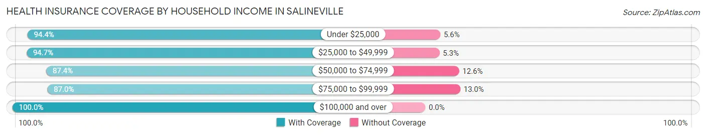 Health Insurance Coverage by Household Income in Salineville