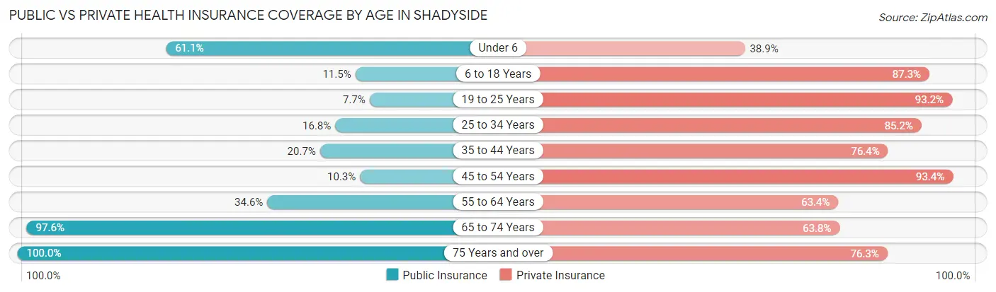 Public vs Private Health Insurance Coverage by Age in Shadyside